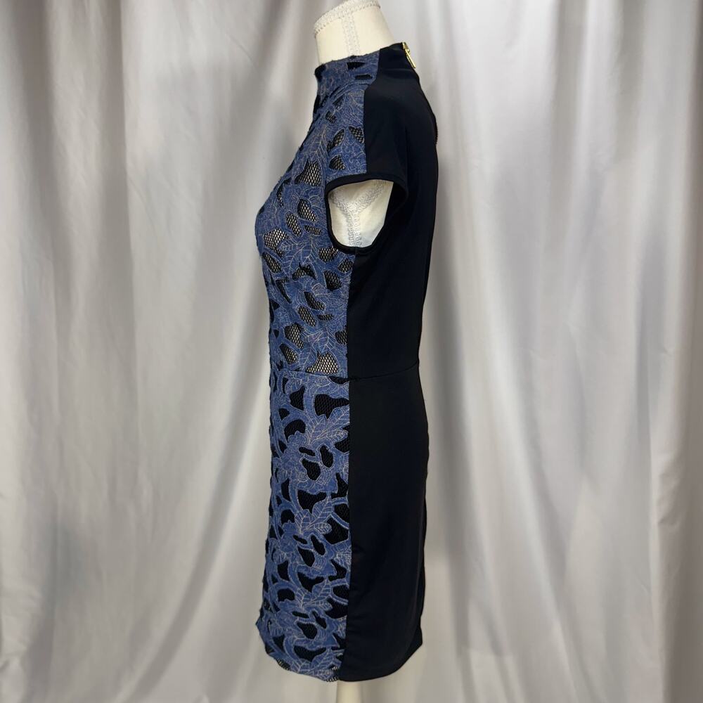 CQ by CQ Blue Lace Sheath Dress Medium Sheer Avant Garde Feminine Event Vacation - Picture 16 of 16